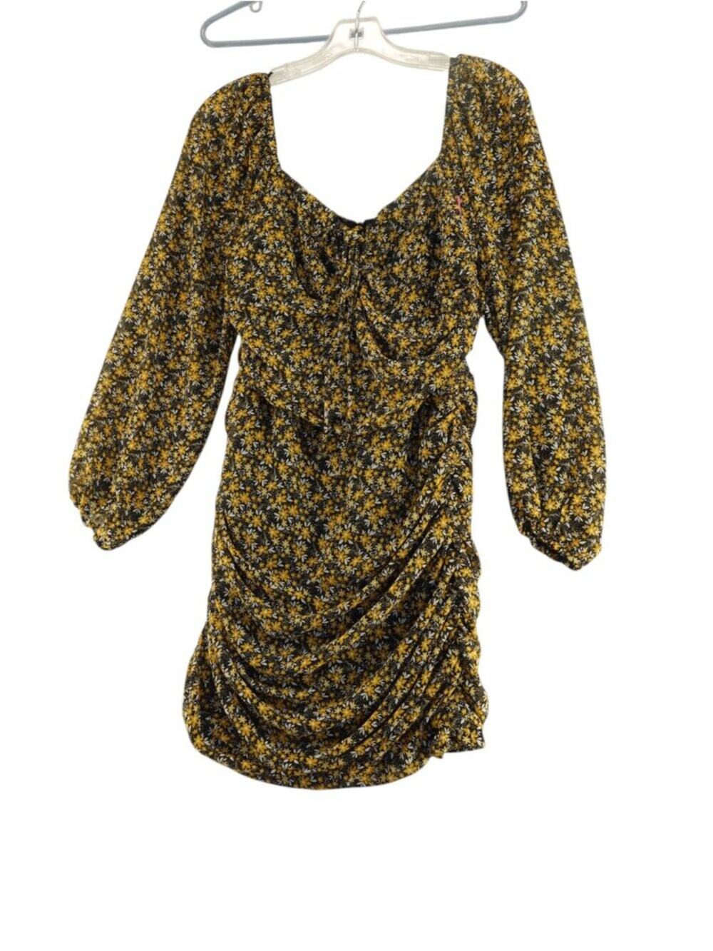 Lush Brand black and yellow floral ruched mini dress size M NEW